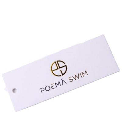 China Custom Gold Foil Logo White Matte Paper Clothing Hang Tag From Viable Accessories Factory Garment Hang Tag for sale