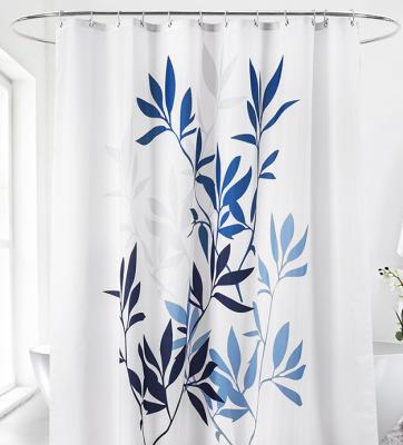 China 100% Polyester White Digital Print Leave Design Sustainable Waterproof And Mildew Proof Shower Curtain for sale