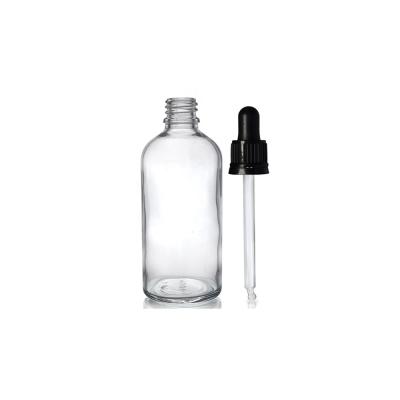 China Clear 100ml Cosmetic Glass Dropper Bottle With Black Pipette for sale