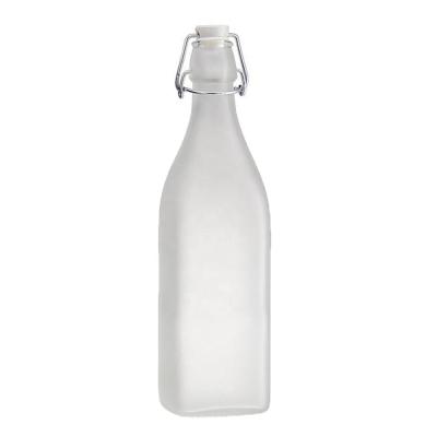 China 1000ml French Square Glass Beverage Fruit Juice Beverage Bottle With Swing Top Lids for sale