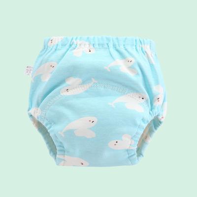 China OEM Double Gusset Elastic Waistband Swimsuit Style Cotton Gauze Fabric Sweet Newborn Cloth Printed Waterproof Diapers Washable for sale