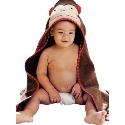 China Sustainable Custom Logo 320gsm Cotton Square Baby Bath Towel 90*90cm Hooded 100% Monkey for sale