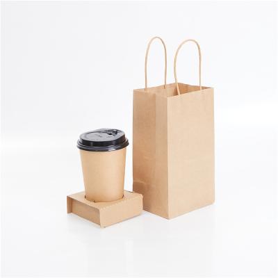 China Recycled Materials 1 Coffee Cup Hold Bag Branded Paper Bag Takeout Paper Bag for sale