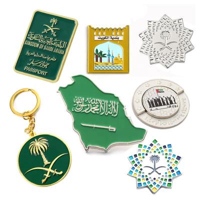 China Custom Dubai UAE Metal Pins Saudi Arabia National Day Pins Saudi Ksa Style Lapel Pins for sale