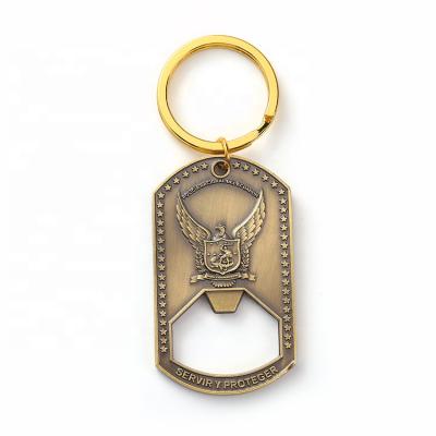 China Custom Metal Key Chain Beer Bottle Opener Dog Tag Brass Key Chain Beer Opener Viable for sale