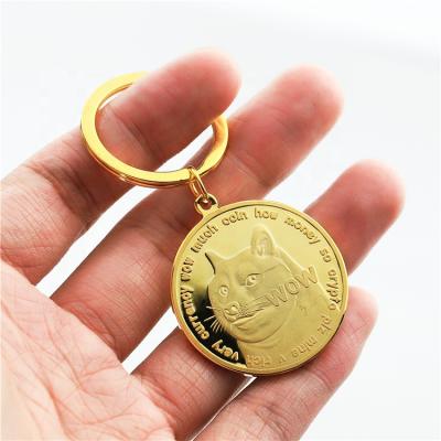 China Commemorative Metal Gold Copper Doge Coin Souvenir Collective Mining Dogecoin Key Chain for sale