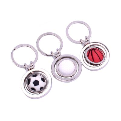 China Stock Souvenir Mold Metal Sports Sports Floating Keychains Basketball Football Golf Soccer Ball Rotating Key Chain for sale