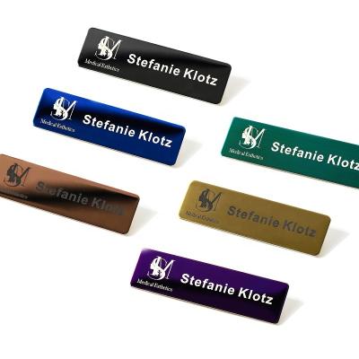 China Custom Name Badge Uniform Magnet Pin Badge Blank Metal Magnetic Server Staff Souvenir Gift Free Sample for sale