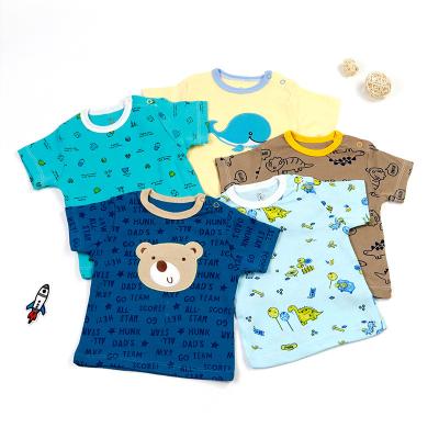 China Breathable Infant T-shirt Open Shoulder Boys Girls Short Sleeve T-shirts Wholesale Foreign Trade Manufacturer G130 for sale