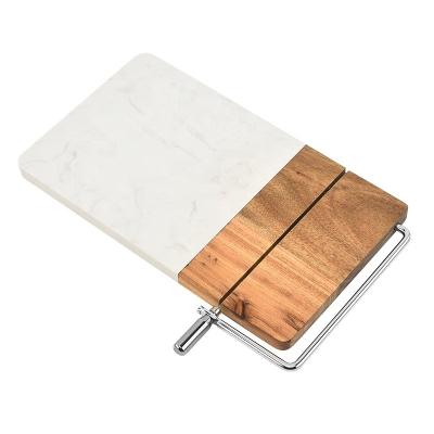 China Sustainable 2022 cheese cutting board Acacia Wooden Marble splicing Board knife block Stainless Steel Slicer for sale