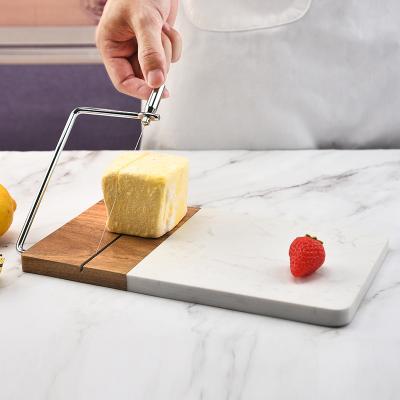 China Viable High Quality Marble Acacia Cheese Cutter Butter and Ham Wood Splicing Divider for Kitchen for sale