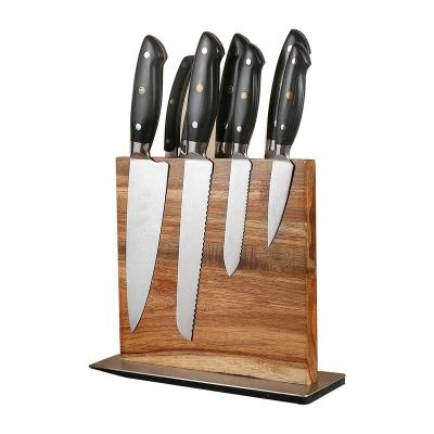 China Viable natural wood double-sided strong magnetic wooden base solid acacia color knife holder of steel plate for sale