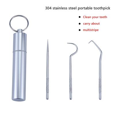 China Viable hot selling three-piece set of multifunctional portable reusable stainless steel toothpicks for sale