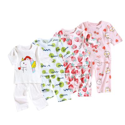 China Kids Pajamas Boys Girls Sleepwear Spring Breathable Custom Summer 2 Piece Kids Clothing Set Rib Cotton Girls Pajamas Solid Wholesale for sale