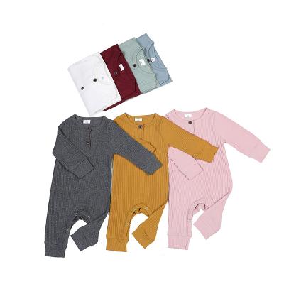 China Solid Color Baby Romper Wholesale Baju Bayi Newborn Clothes Neutral Cotton Ribbed Infant Neutral Jumpsuit Autumn Thick Solid Baby Knit Romper for sale