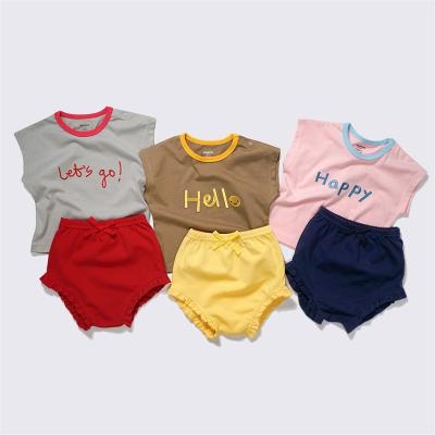 China Breathable Ropa De Bebes Summer Baby Clothes Cotton Ruffle Vest Set T-Shirt Shorts Newborn Outfit 2 Piece Set Embroidery Pattern Babies for sale