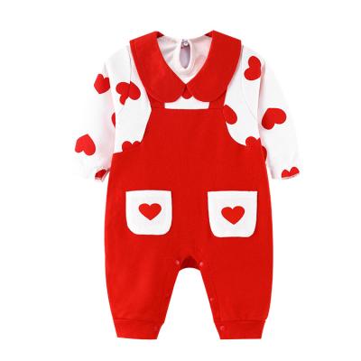 China Best Selling Comfortable Breathble Babies Romper Clothes Set Cartoon Printing Fake Design Baby Jumpsuit Pajamas Two Piece Babies for sale