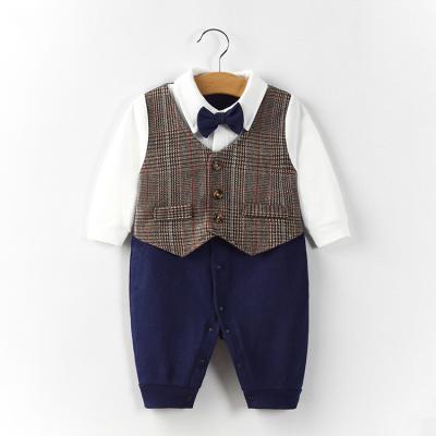 China BABIES BOY custom made autumn overalls gentleman bow tie college style baby boy clothes long sleeve romper for sale