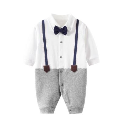 China Comfortable Outdoor Boys Autumn England Style Baby Suit 0-12M Baby Gentleman Strap Breathble Baby Boy Clothing Rompers for sale