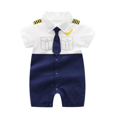 China Comfortable Breathable Summer Baby Clothes 100 Days Birthday Party Cartoon Baby Rompers Gentleman Captain Boys Uniforms For Baby for sale