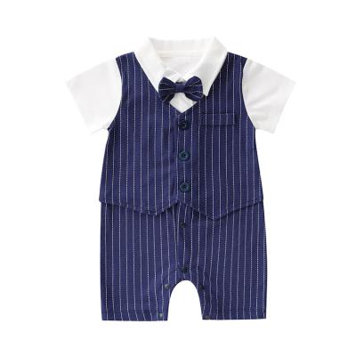 China Breathble Summer Cozy INS Gentleman Baby Boy Suit With Bowtie Formal Baby Short Onesie Infant Rompers UK for sale