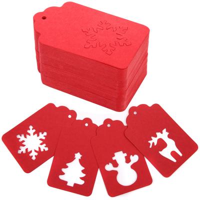 China 100pcs Recyled Christmas Gift Tags with 100 Strings, Craft Tags, 4 Designs Red Wrapping Paper Hang Tags for sale