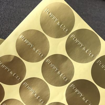 China Custom Waterproof 3D Gold Foil Embossed Adhesive Stickers Business Labels for sale