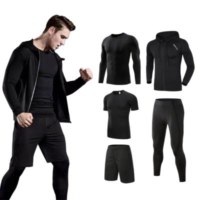 China Men's 5Pcs Sets Gym Clothing Sets Compression Sportswear Pants Shirt Long Sleeve Top Breathable Jacket for sale