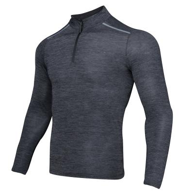 China Anti-wrinkle Gym Clothing Manufacturers 1/4 Zipper Pullover Fitness Long Sleeve Compression Shirt Man for sale