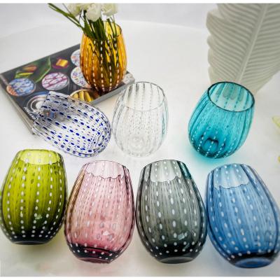 China Eclectic Handmade Glass Mini Greenhouse Luxury Style Pearl Dot Design Drinking Glass Colorful White Tumbler for sale