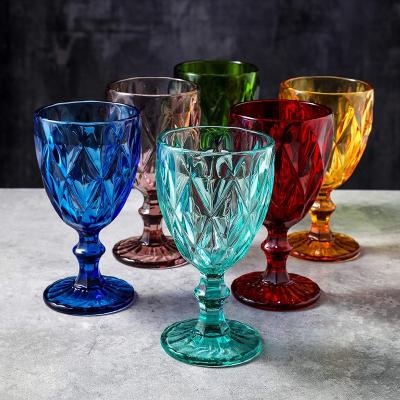 China Glass Cup Personalized Wine Glass European Wedding Thin Retro Relief Wine Glass Goblet Glassware Set Bulk for party&catering for sale