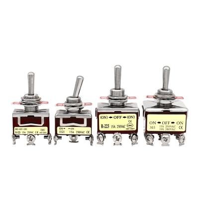 China Wholesale AC 15A 250V 9 Pin Momentary Brown Toggle Switch 12mm (Top)-(On) Screw Terminal Off- Locking for sale