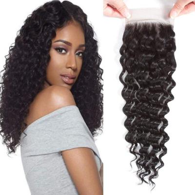 China Deep Wave Hello Reveal Brazilian Raw Lace Closure Wig Wholesale Price Virgin Hair Deep Wave Hair Lace Closure With Baby Hair for sale