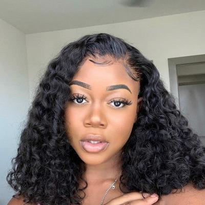 China Deep Wave Easy To Dye And Style Deep Curly Lace Front Wigs For Black Women Short Bob Wigs Human Hair 13x4 for sale