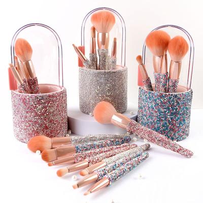 China Crystal Bling Glitter Rhinestone Diamond Handle Makeup Brush Set 2022 Luxury Bling Glitter Makeup Para maquillaje 8 pcs Christmas brochas Diamond Shiny Rhinestone Handle Makeup Brush Set for sale