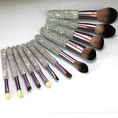 China Diamond crystal handle bling glitter makeup rhinestone makeup brush 2021 bling holographic pink silver diamond kabuki rainbow sparkle rhinestone crystal makeup brush glitter for makeup for sale