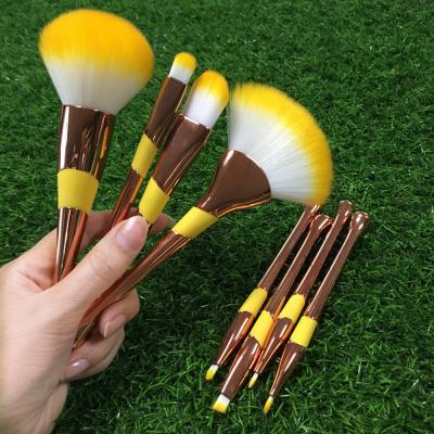 China Makeup Brushes Yellow Buy Again High Quality Custom Logo 8 Pieces Rose Makeup Bee Pencil Lemon Yellow And Black Gold Brush Set for sale