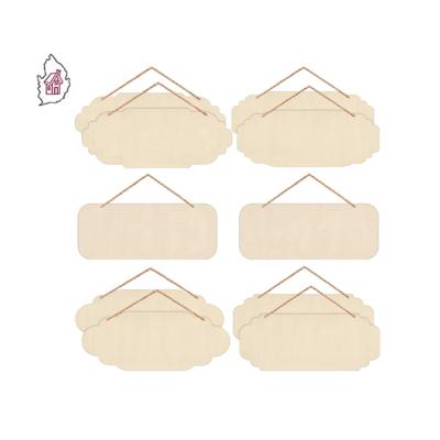 China Europe Rectangle Blank Wooden Plate Blank Hanging Slices Wood Banners With Ropes Painting Writing DIY Home Crafts for sale