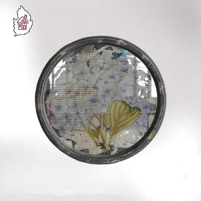 China Round Glass Mirror Art Distressed Finish Painting Picture Frame For Wall Decor for sale