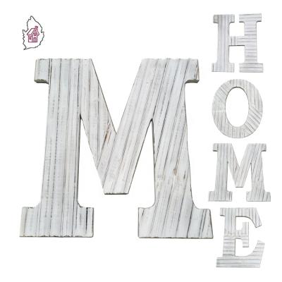 China Europe Distressed Wall Letters White Surface With Low Pattern Solid Wood Letters HOME for sale