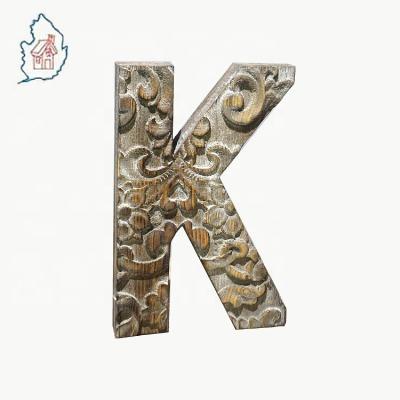 China Europe shabby chic style wooden decorative big 3d letters with carved surface for sale