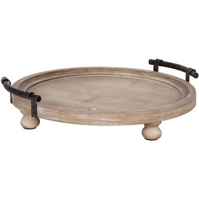 China Europe Simple Farmhouse Rustic Wooden Round Serving Tray With Handle Wholesale for sale