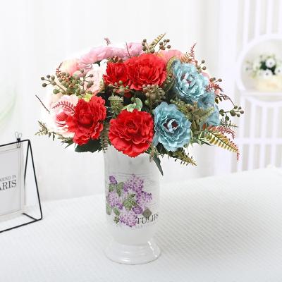 China Wholesale Silk Rose Artificial Flower Group Multiple Colors Peony Artificial Flowers Hot Sale Fashional Artificial Flowers For Wedding Decoration for sale