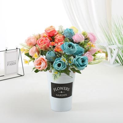 China Home Wedding Decorative Flowers Hot Sale High Quality Simulation Wholesale 6 Heads Multiple Colors Rose Artificial Flowers Table Bouquet Wedding Decoration for sale