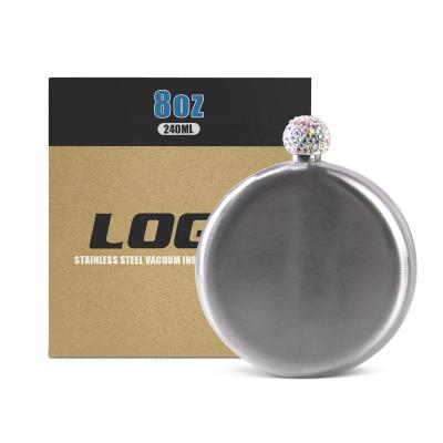 China Conveniently Wholesale Sublimation 8OZ Diamond Flask Stainless Steel Alcohol Carry Bling Liquor Flask Women Portable Empty Hip Round Wine Tumbler for sale