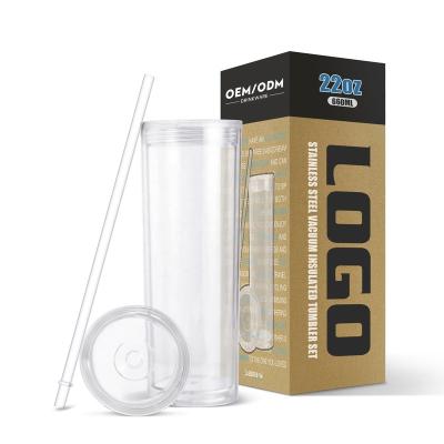 China Viable Acrylic 22OZ Tumbler With Straw Wholesale Double Wall Transparent Lean Bottles With BPA Free Lid And Eco-Friendly Plastic Cup for sale