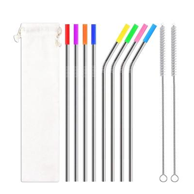 China Viable Wholesale Stainless Straws with Cleaner Brush and Silicone Tips Straight and Bend Reusable Dishwasher Safe Drinking Straw for sale