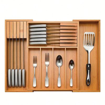 China Morden Sustainable Luxury Bamboo Cutlery Organizer Kitchen Drawer Bamboo Storage Trays for sale