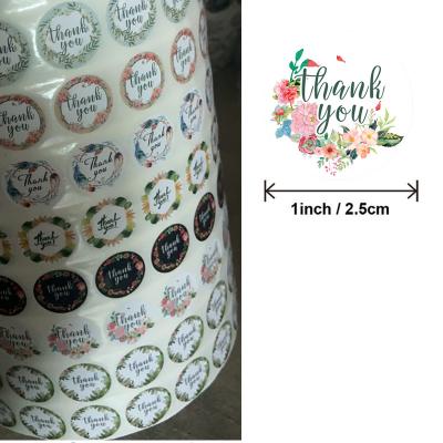 China Waterproof Flower Thank You Stickers 500 Customized Logo Packaging Stickers Thank You Sticker Roll for sale