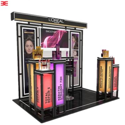 China EXCEL Luxury Acrylic Metal Floor Display Cabinet Cosmetic Powder Holder Makeup Counter For Store Malls for sale